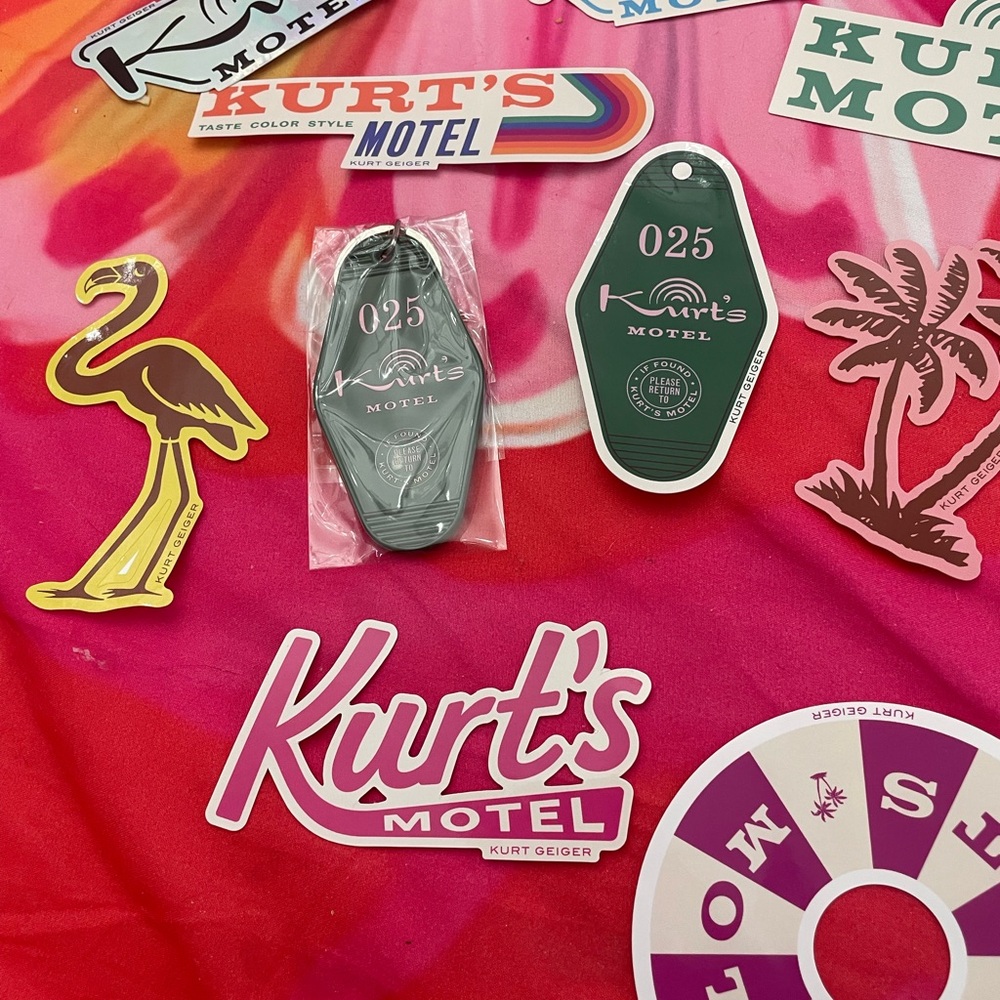 Kurt Geiger Motel Keychain and Sticker Set - Pink, Green, Yellow